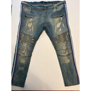 Focus Men's Moto Biker Side Stripes Jeans (Size 44x32)